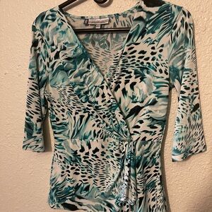 Jennifer Lopez Blue and Black Blouse Chic Top